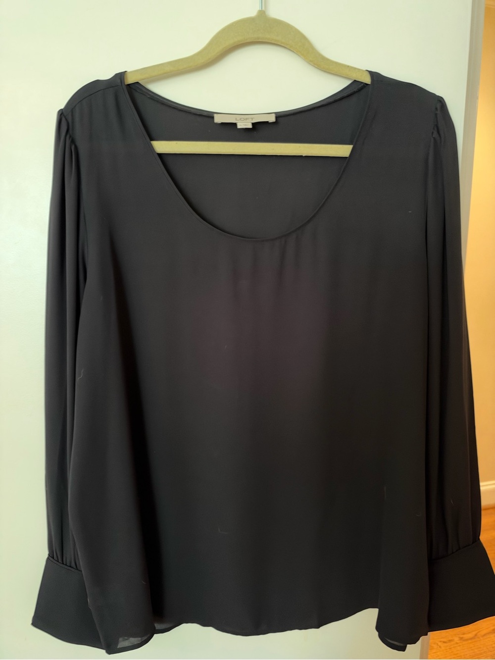 LOFT Black Long-Sleeve Scoop Neck Blouse